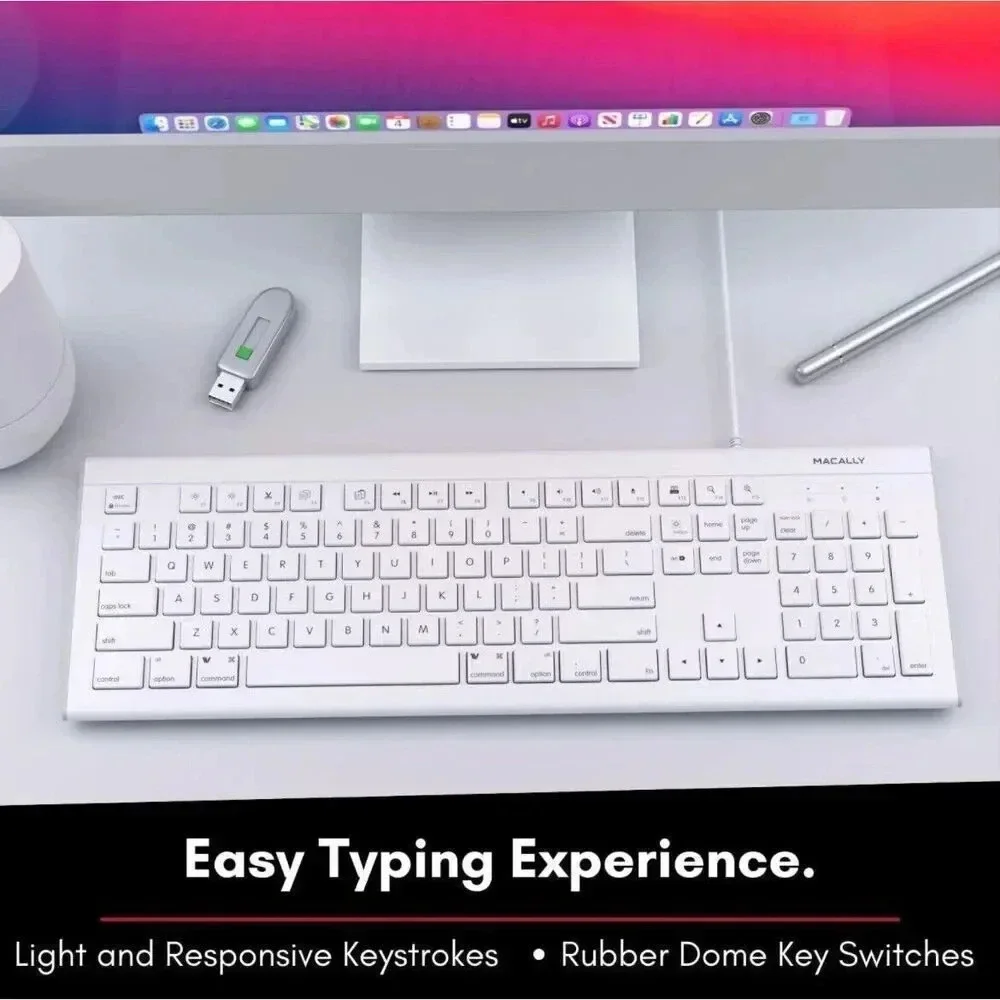 Macally 104 Key Full Size USB Keyboard For MAC & PC‎ with 15 Shortcut Keys MKEYE
